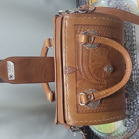 Western tooled leather doctor's bag type purse - Picture 2 of 7